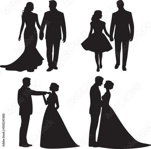 Bride and Groom Wedding Silhouette

Just Married Couple Vector Art

Elegant Wedding Moment Illustration

Romantic Bride & Groom Pose

Classic Wedding Couple Silhouette