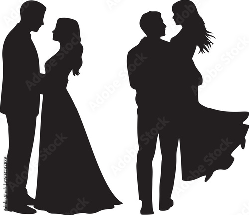 Bride and Groom Wedding Silhouette

Just Married Couple Vector Art

Elegant Wedding Moment Illustration

Romantic Bride & Groom Pose

Classic Wedding Couple Silhouette