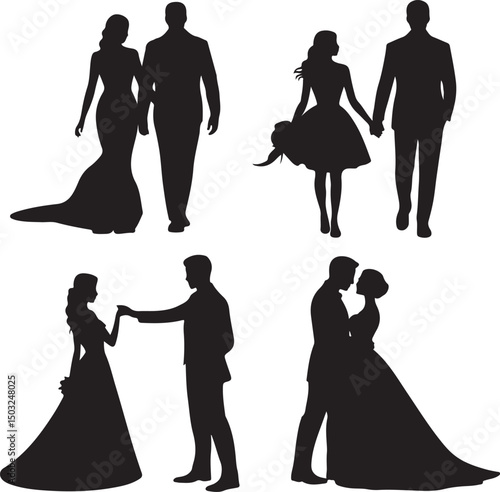 Bride and Groom Wedding Silhouette

Just Married Couple Vector Art

Elegant Wedding Moment Illustration

Romantic Bride & Groom Pose

Classic Wedding Couple Silhouette