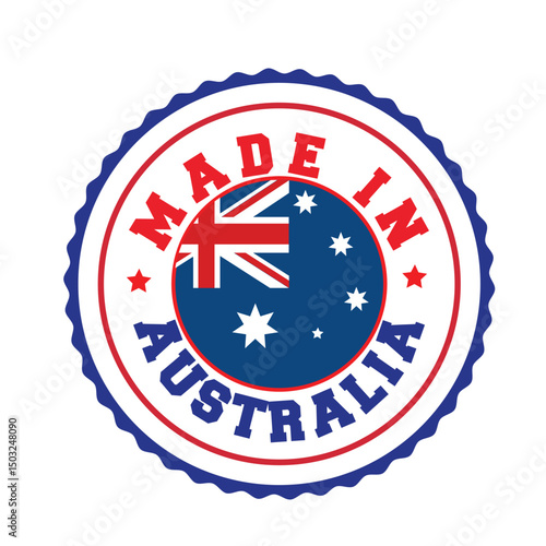 Made in Australiawith the flag of the country vector stamp logo, seal design.