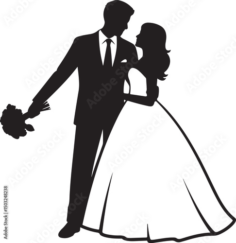 Bride and Groom Wedding Silhouette

Just Married Couple Vector Art

Elegant Wedding Moment Illustration

Romantic Bride & Groom Pose

Classic Wedding Couple Silhouette