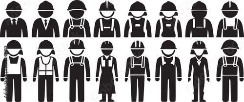 Blue Collar Job Professions Line Icon Collection