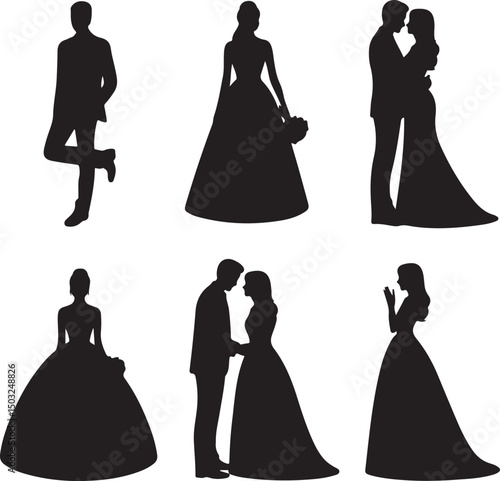 Bride and Groom Wedding Silhouette

Just Married Couple Vector Art

Elegant Wedding Moment Illustration

Romantic Bride & Groom Pose

Classic Wedding Couple Silhouette