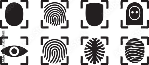 Biometric Identification Line Art Icon Collection