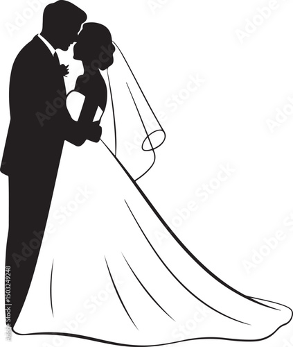 Bride and Groom Wedding Silhouette

Just Married Couple Vector Art

Elegant Wedding Moment Illustration

Romantic Bride & Groom Pose

Classic Wedding Couple Silhouette