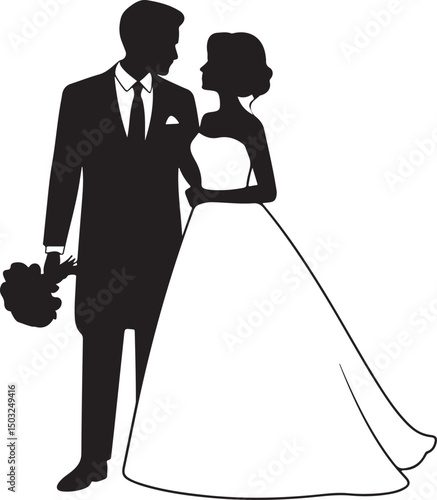 Bride and Groom Wedding Silhouette

Just Married Couple Vector Art

Elegant Wedding Moment Illustration

Romantic Bride & Groom Pose

Classic Wedding Couple Silhouette