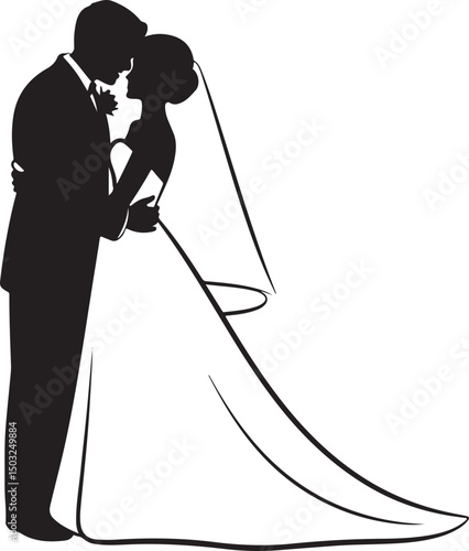 Bride and Groom Wedding Silhouette

Just Married Couple Vector Art

Elegant Wedding Moment Illustration

Romantic Bride & Groom Pose

Classic Wedding Couple Silhouette