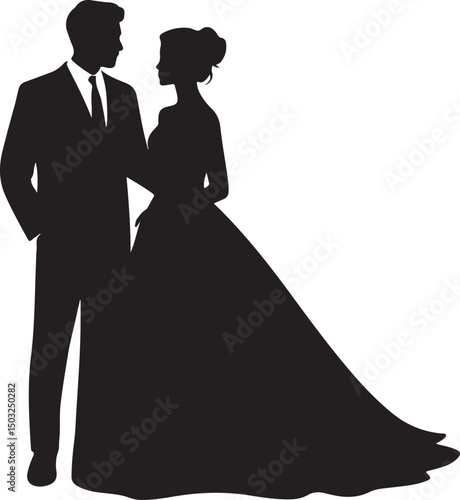 Bride and Groom Wedding Silhouette

Just Married Couple Vector Art

Elegant Wedding Moment Illustration

Romantic Bride & Groom Pose

Classic Wedding Couple Silhouette
