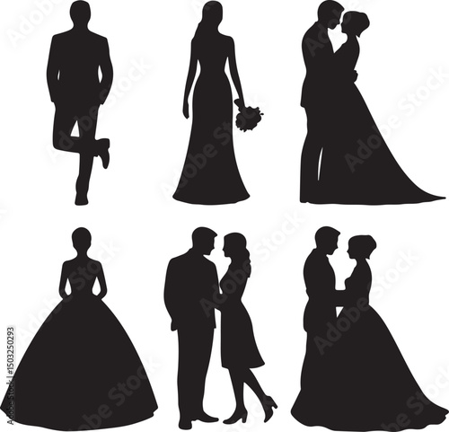 Bride and Groom Wedding Silhouette

Just Married Couple Vector Art

Elegant Wedding Moment Illustration

Romantic Bride & Groom Pose

Classic Wedding Couple Silhouette