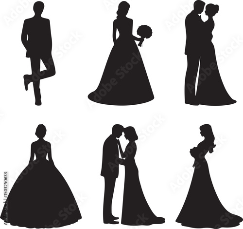 Bride and Groom Wedding Silhouette

Just Married Couple Vector Art

Elegant Wedding Moment Illustration

Romantic Bride & Groom Pose

Classic Wedding Couple Silhouette