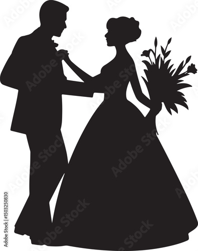 Bride and Groom Wedding Silhouette

Just Married Couple Vector Art

Elegant Wedding Moment Illustration

Romantic Bride & Groom Pose

Classic Wedding Couple Silhouette