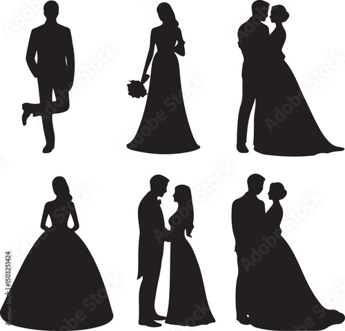 Bride and Groom Wedding Silhouette

Just Married Couple Vector Art

Elegant Wedding Moment Illustration

Romantic Bride & Groom Pose

Classic Wedding Couple Silhouette