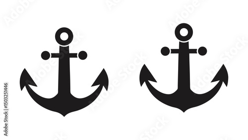 Black anchor icon set silhouette vector