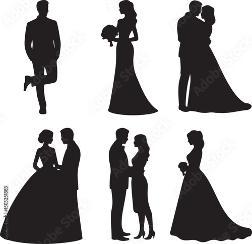 Bride and Groom Wedding Silhouette

Just Married Couple Vector Art

Elegant Wedding Moment Illustration

Romantic Bride & Groom Pose

Classic Wedding Couple Silhouette