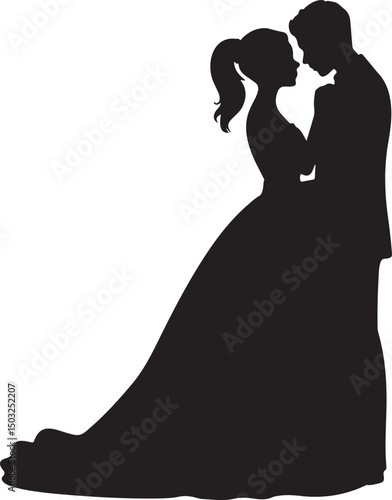 Bride and Groom Wedding Silhouette

Just Married Couple Vector Art

Elegant Wedding Moment Illustration

Romantic Bride & Groom Pose

Classic Wedding Couple Silhouette