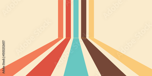 70s retro perspective lines background. Vintage colourful stripes banner, backdrop and wallpaper vector.
