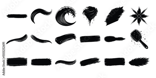 set of black ink splashes. paint brush ink collection 