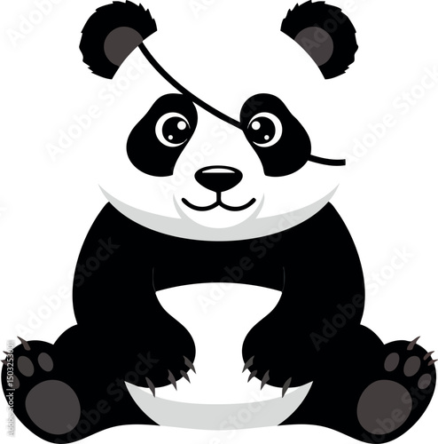 Panda bear with eyepatch vector illustration sitting cute black and white animal design 