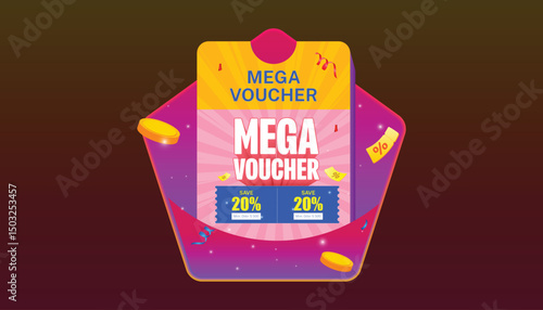 Bright and colorful mega voucher Popup design with discount offers. Ideal for e-commerce, sales campaigns, and promotional banners.