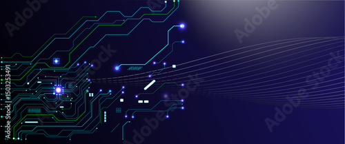Abstract digital background with circuit line elements in technology blue. Circuit board vector illustration.