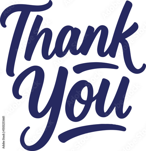 Elegant hand lettered thank you message in a dark blue color on a white background