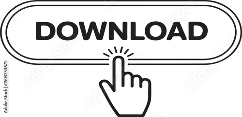 Digital download button with hand gesture indicating the action of downloading content