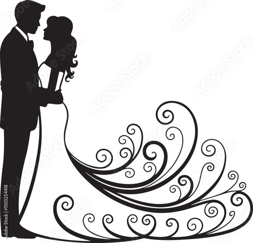 Bride and Groom Wedding Silhouette

Just Married Couple Vector Art

Elegant Wedding Moment Illustration

Romantic Bride & Groom Pose

Classic Wedding Couple Silhouette