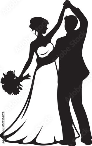 Bride and Groom Wedding Silhouette

Just Married Couple Vector Art

Elegant Wedding Moment Illustration

Romantic Bride & Groom Pose

Classic Wedding Couple Silhouette