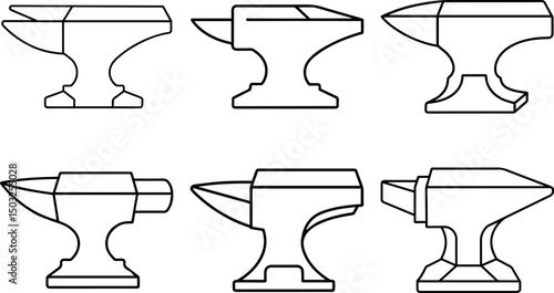 Set of anvil outline coloring book page line art vector illustration