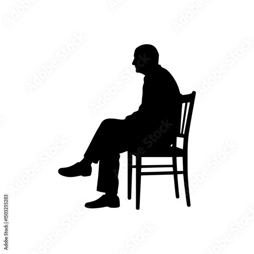Old man silhouette sitting vector flat illustration design.