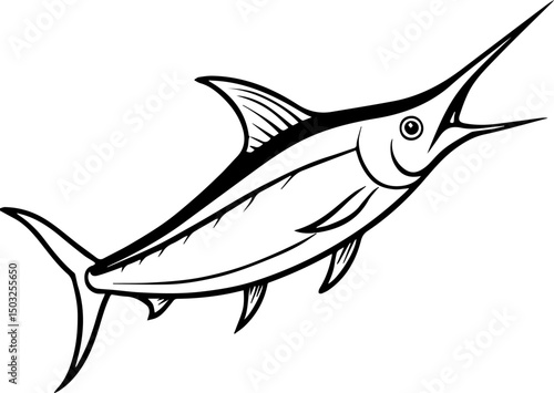 blue marlin fish outline coloring book page line art vector illustration