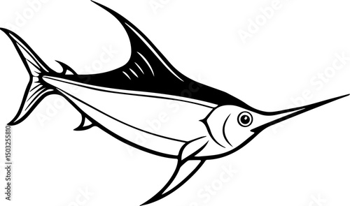 blue marlin fish outline coloring book page line art vector illustration
