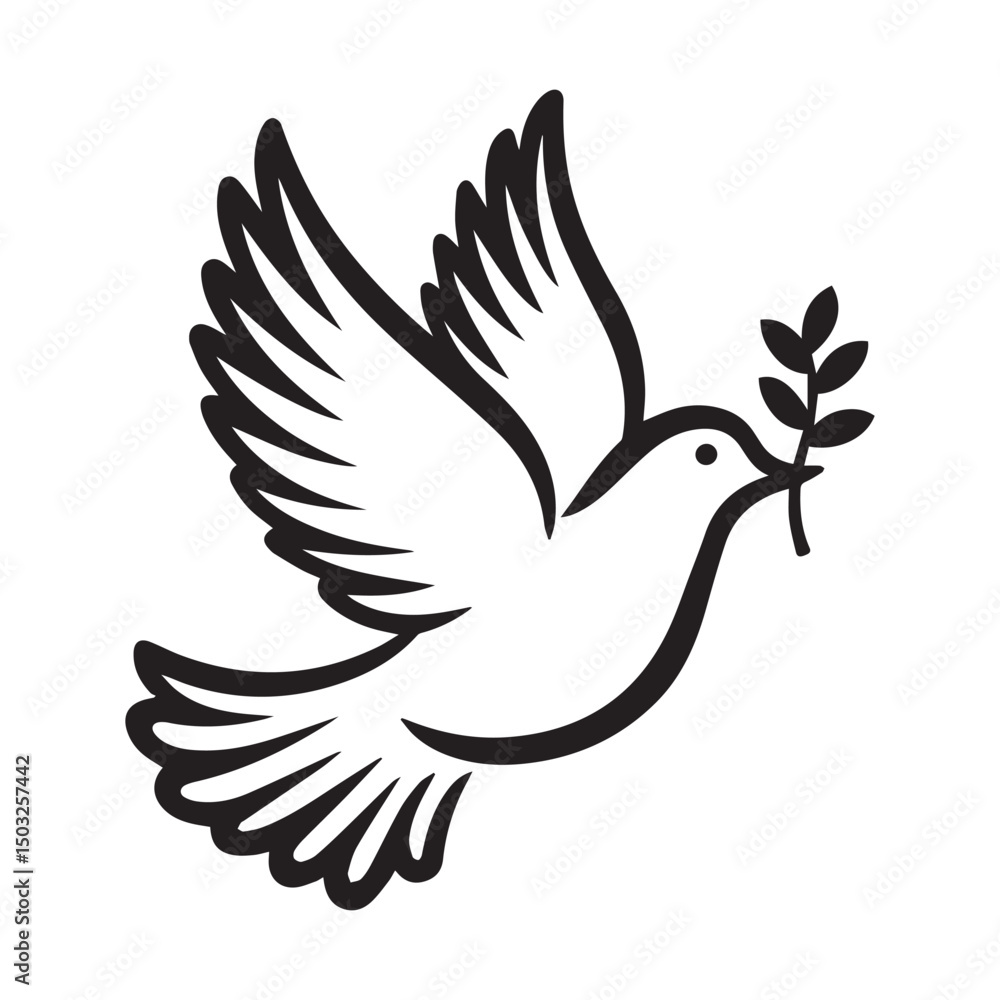 Obraz premium Dove with Olive Branch – Vector Illustration