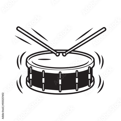 Snare Drum Silhouette with Sticks – Vector Music Icon with Rhythm Motion