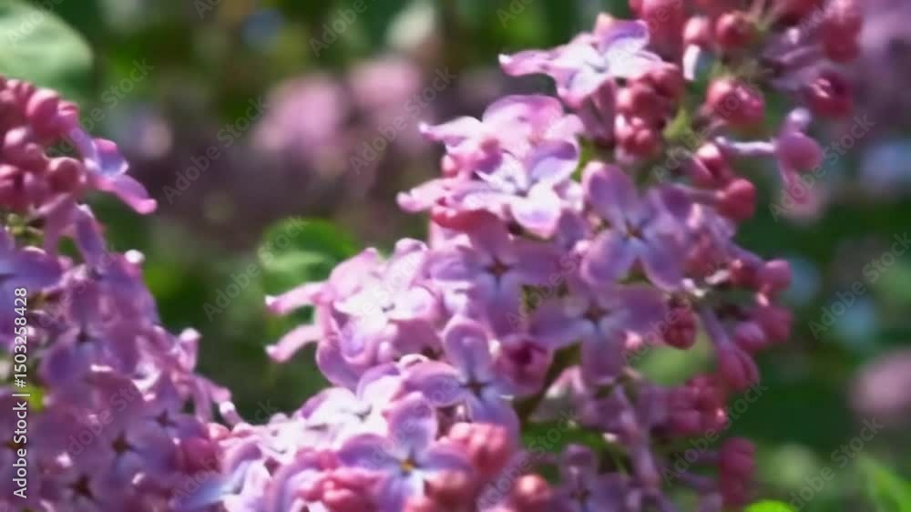 A close up view of a blooming lilac bush with green leaves on a sunny day in the garden A close up view of a blooming lilac bush with green leaves on a sunny day in the garden