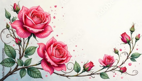 Wallpaper Mural Intricate watercolor rose blossoms, swirling vines , delicate, elegant pattern, watercolor pattern Torontodigital.ca