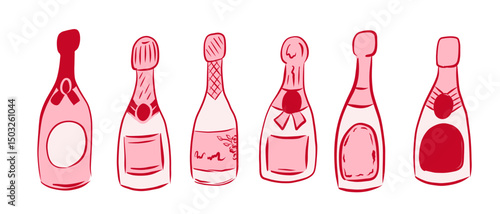 An artistic illustration showcasing various sparkling wine bottles in an elegant arrangement