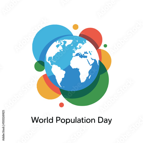 Colorful illustration celebrating world population day featuring earth globe and abstract shapes