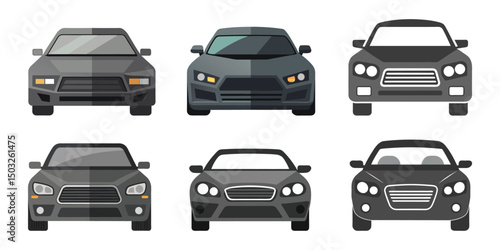 Set of 6 black car front views vector illustration