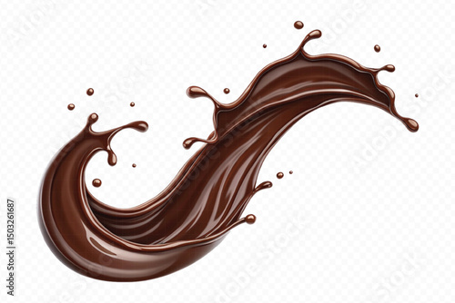 realistic liquid chocolate splash in wave style isolated on transparent background