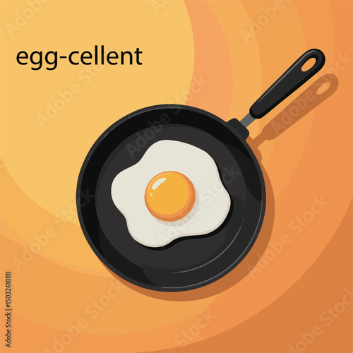 Delicious fried egg in a pan on a sunny orange background perfect for breakfast illustration