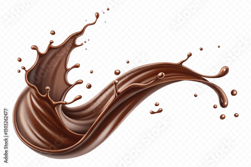 realistic liquid chocolate splash in wave style isolated on transparent background