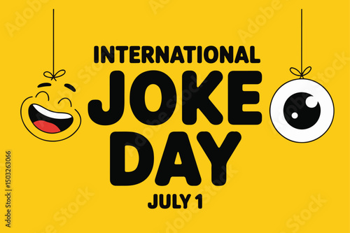 International joke day graphic with smiling face and eye celebrating on july first