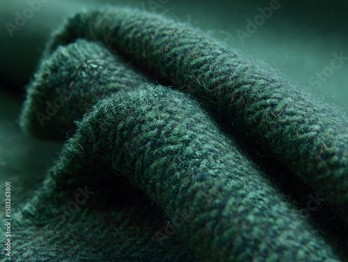 Textile's Intricate Texture: Close-up of a cozy, textured emerald textile revealing a detailed view of the woven fabric and the artistry of its construction.