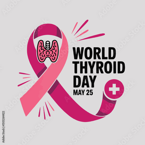 World thyroid day illustration featuring a ribbon a thyroid gland and the date may twenty fifth