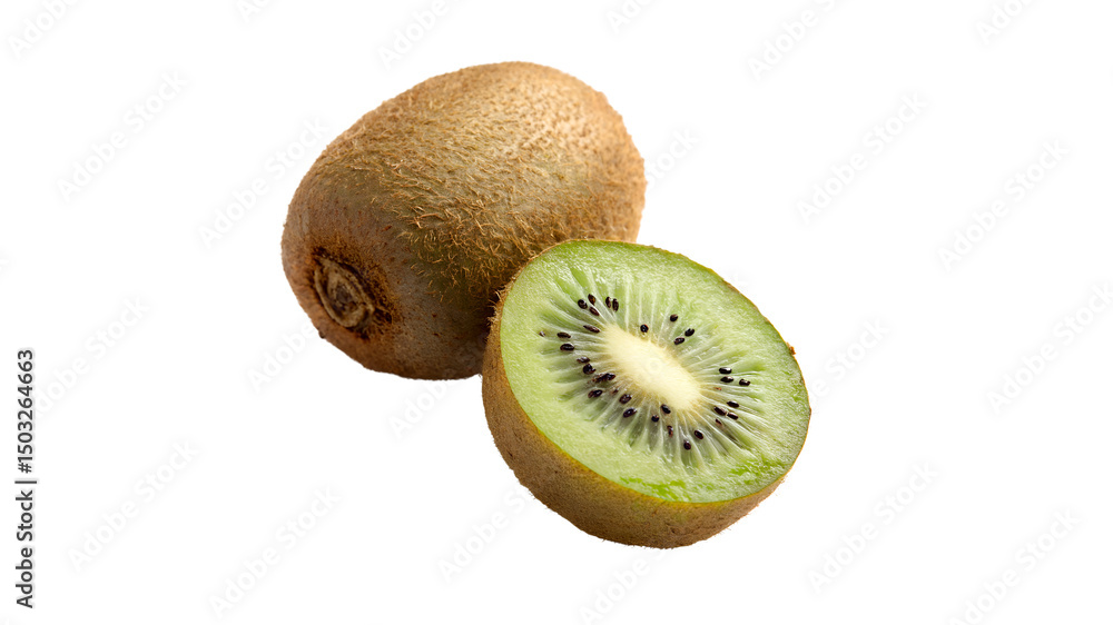 Obraz premium Kiwi Isolated on White – Whole and Sliced Tropical Fruit