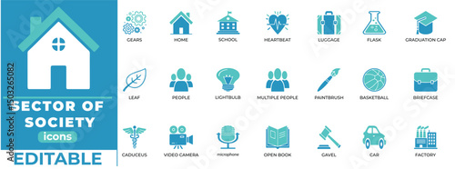 Editable sector of society icons with clean, modern vector design