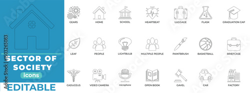 Editable sector of society icons with clean, modern vector design