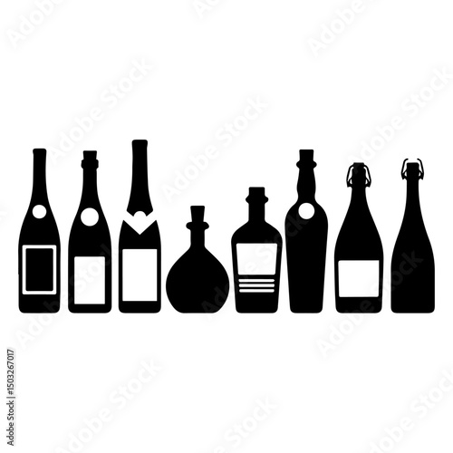Silhouettes of various beer bottles, cans, and mugs arranged in rows on a white background, showcasing a diverse collection of drink containers in a minimal, graphic style.