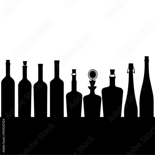 Silhouettes of various beer bottles, cans, and mugs arranged in rows on a white background, showcasing a diverse collection of drink containers in a minimal, graphic style.